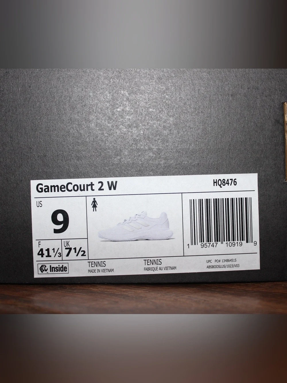 Adidas GameCourt Women’s Tennis Shoes – Size 9 – White/Silver – Original Box Inc